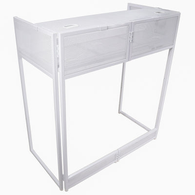 ProX XF-VISTAWHMK2 - VISTA DJ Booth Table Work Station with White Black Scrims and Carrying Bag White Frame