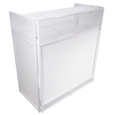 ProX XF-VISTAWHMK2 - VISTA DJ Booth Table Work Station with White Black Scrims and Carrying Bag White Frame
