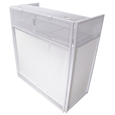 ProX XF-VISTAWHMK2 - VISTA DJ Booth Table Work Station with White Black Scrims and Carrying Bag White Frame