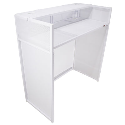 ProX XF-VISTAWHMK2 - VISTA DJ Booth Table Work Station with White Black Scrims and Carrying Bag White Frame