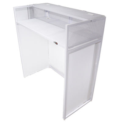 ProX XF-VISTAWHMK2 - VISTA DJ Booth Table Work Station with White Black Scrims and Carrying Bag White Frame