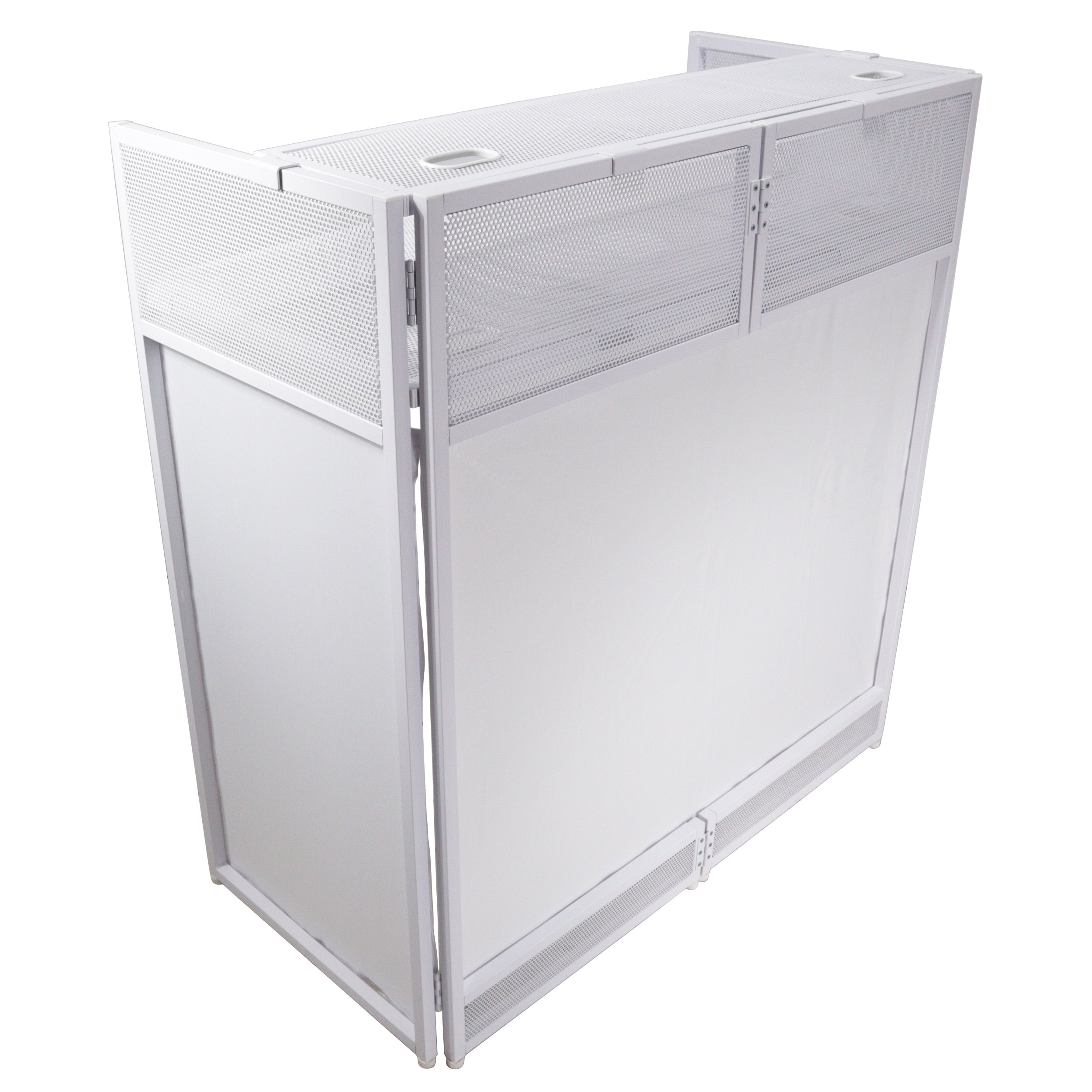 ProX XF-VISTAWHMK2 - VISTA DJ Booth Table Work Station with White Black Scrims and Carrying Bag White Frame