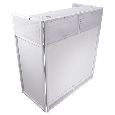 ProX XF-VISTAWHMK2 - VISTA DJ Booth Table Work Station with White Black Scrims and Carrying Bag White Frame