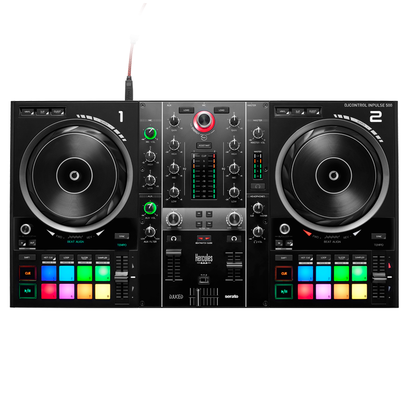 Hercules DJ Control Inpulse 500 - 2-Channel DJ Controller for Djuced & Serato with built in light guides for learning DJs.