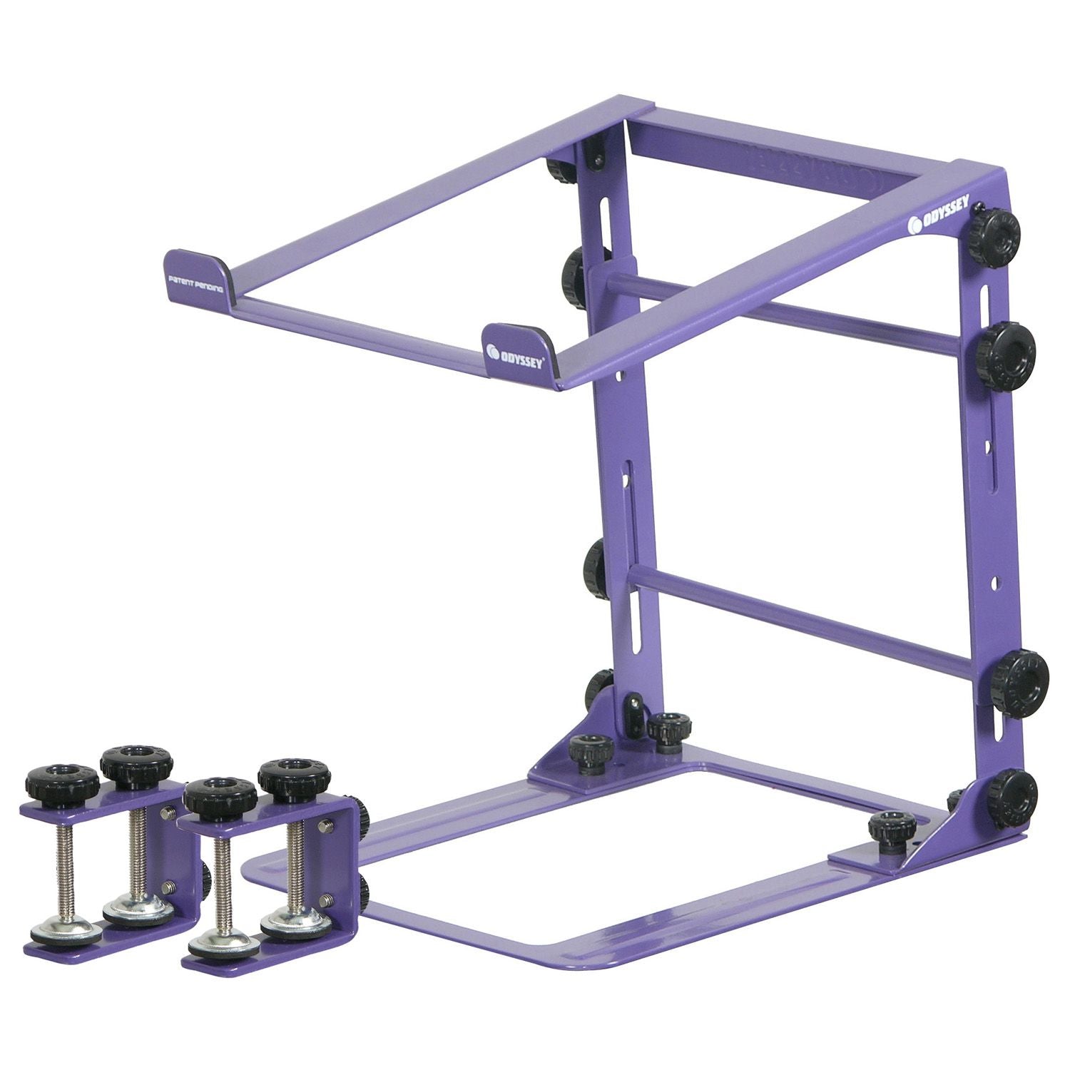 Odyssey LSTANDMPUR - Designer DJ Series Purple L-Stand Mobile Folding Laptop/gear Stand with Table/case Clamps