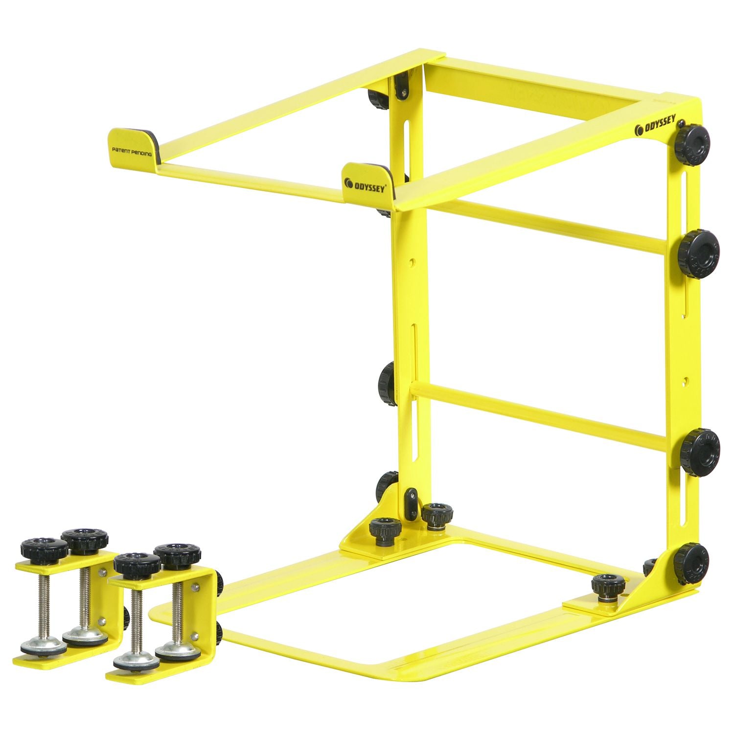 Odyssey LSTANDMYEL - Designer DJ Series Yellow L-Stand Mobile Folding Laptop/gear Stand with Table/case Clamps