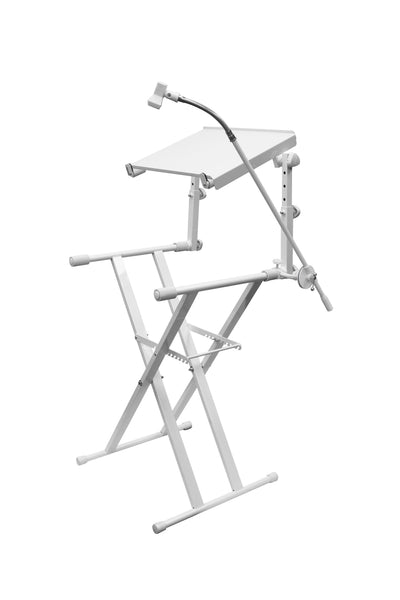 Odyssey LTBXS2MTCPWHT - X-Stand Combo Pack Dual Tier Heavy-Duty Folding Stand with Microphone Boom and Laptop/Gear Shelf