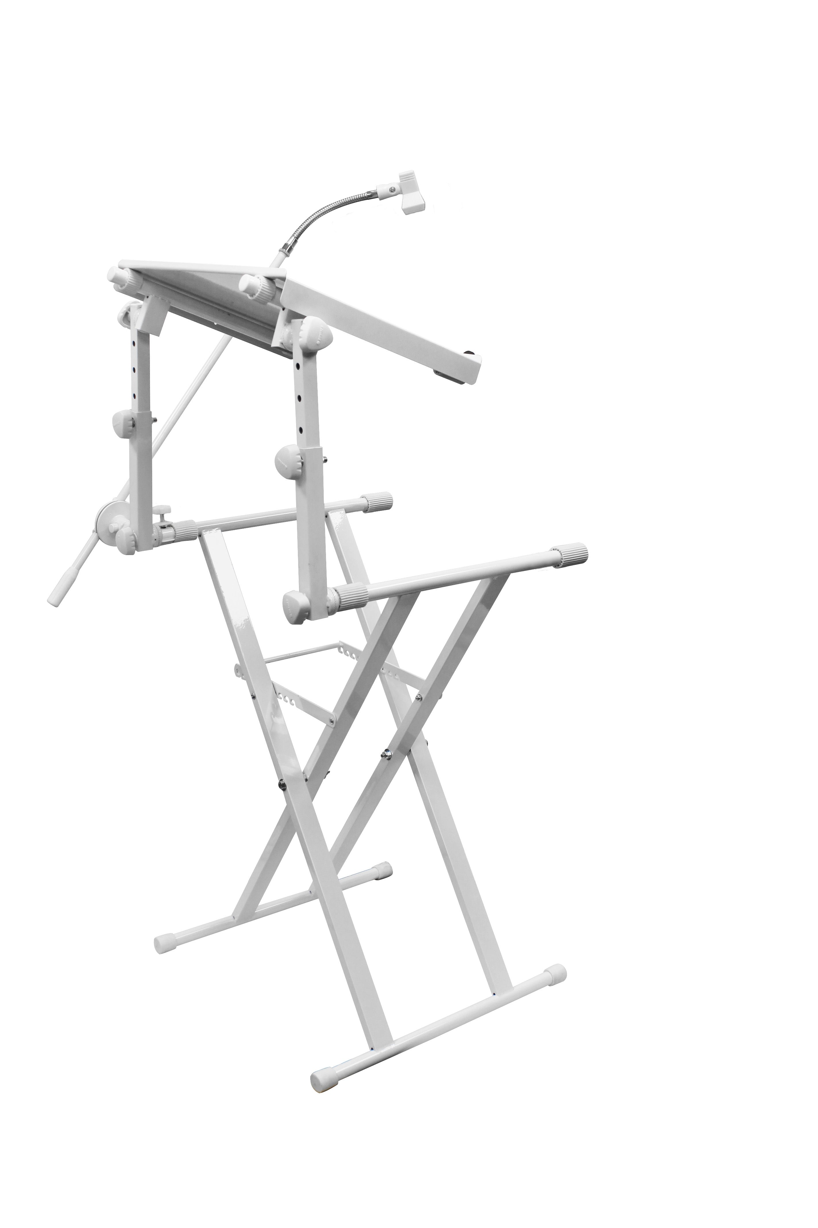 Odyssey LTBXS2MTCPWHT - X-Stand Combo Pack Dual Tier Heavy-Duty Folding Stand with Microphone Boom and Laptop/Gear Shelf