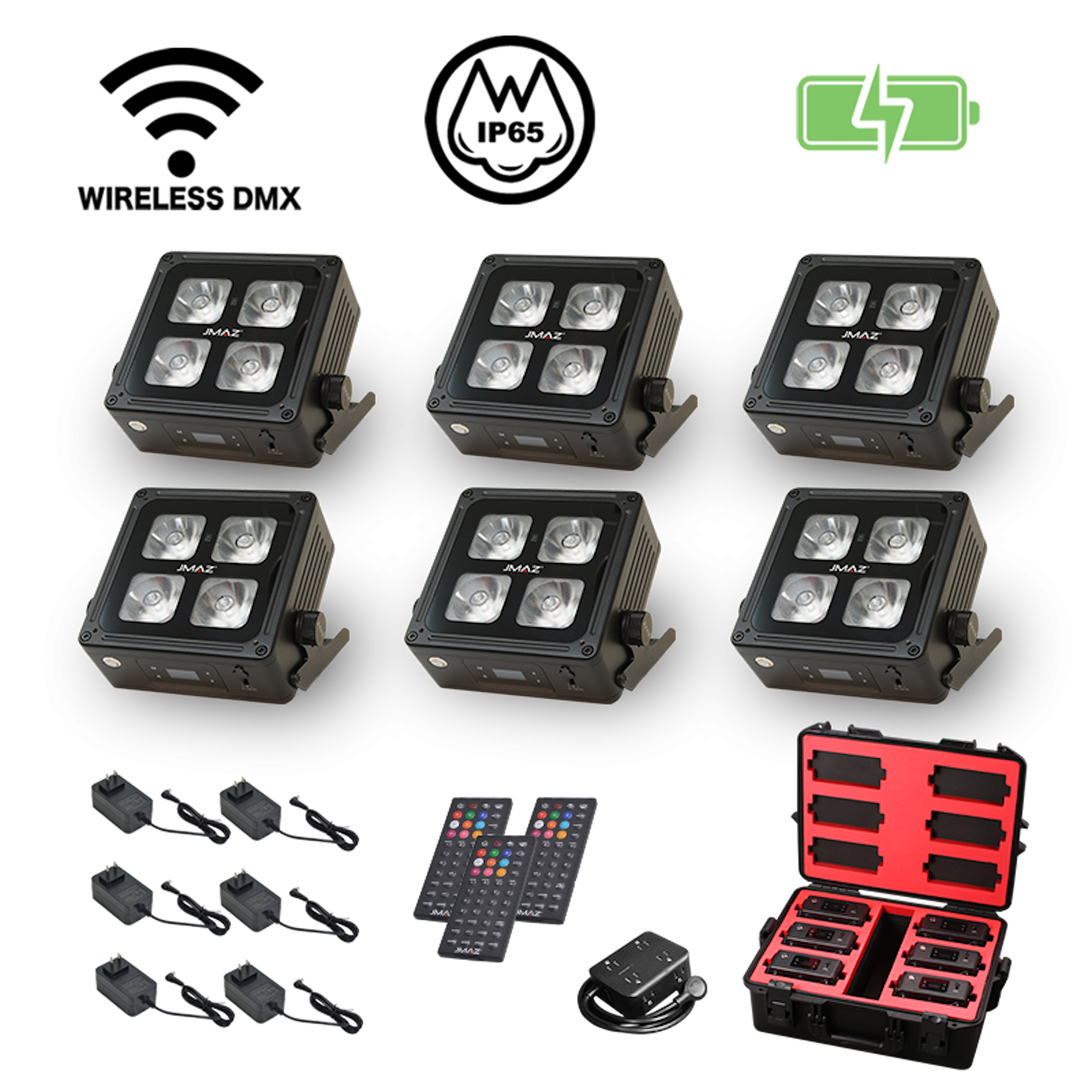 JMAZ MAD PAR 4IP 6PK - 6x 60W RGBWA+UV LED Battery Powered Outdoor Uplight Kit (Package of 6)