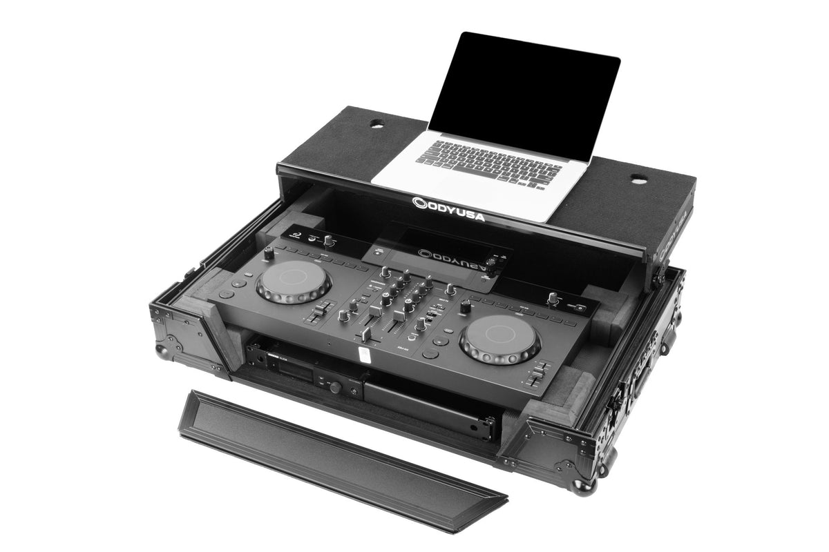 Odyssey FZGSXDJANW1BL AlphaTheta XDJ-AN Black Label 1U Flight Case with Glide Style Laptop Platform and Wheels image 1