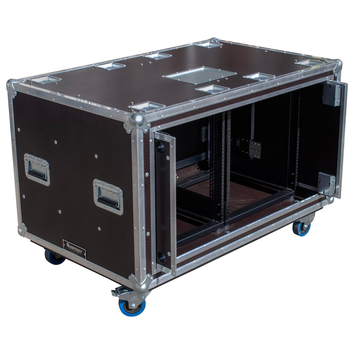 Odyssey OPSR2X12U483032WBRN - Odyssey Professional 48" x 30" x 32" Dual 12U Brown Hex Board Slam Rack with Caster Wheels.