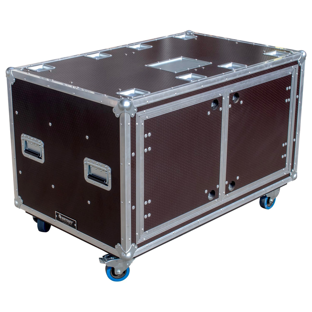 Odyssey OPSR2X12U483032WBRN - Odyssey Professional 48" x 30" x 32" Dual 12U Brown Hex Board Slam Rack with Caster Wheels.