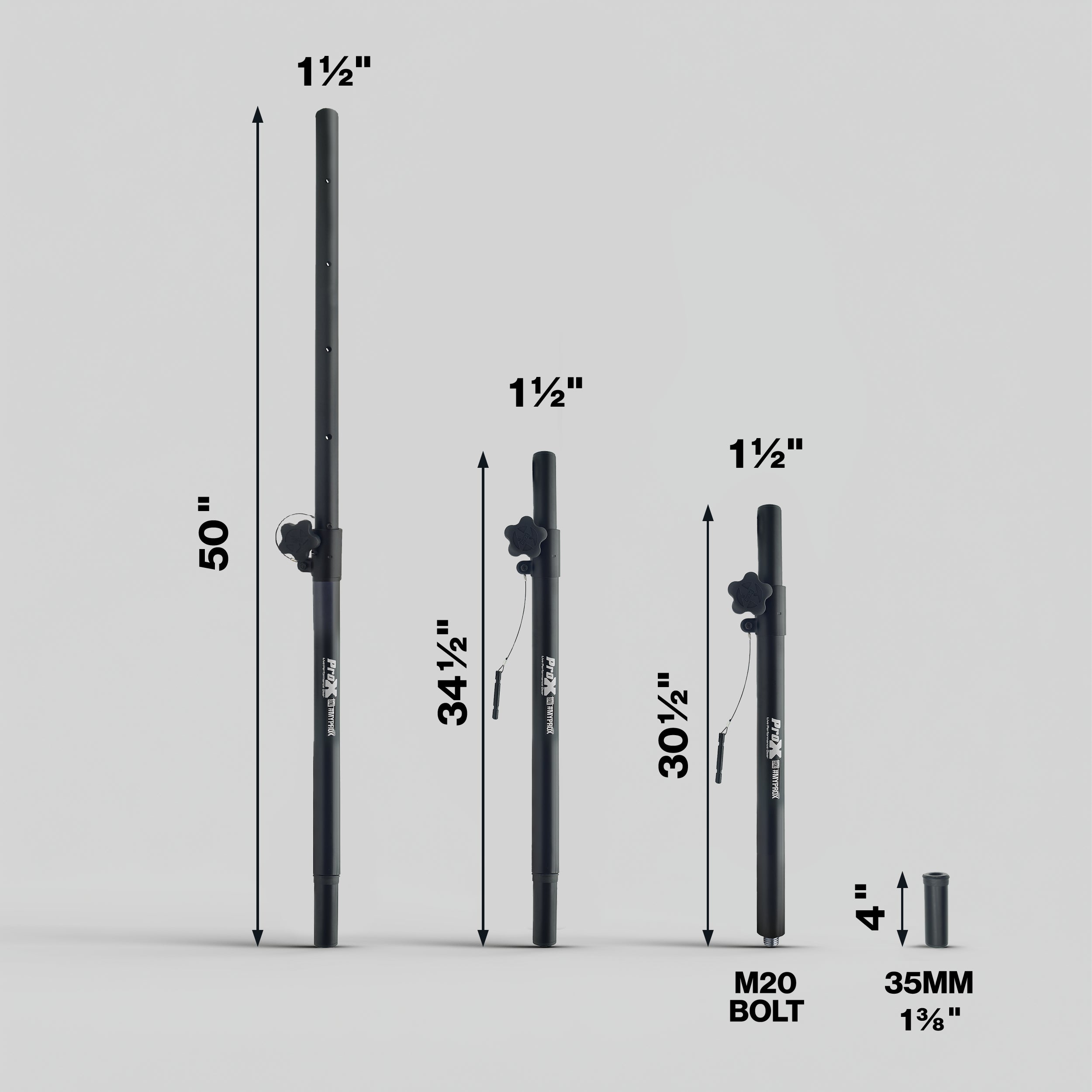ProX Deluxe 20-inch Subwoofer Speaker Pole w/ M20 Threaded Mount 1 3/8 In. Adapter Cap