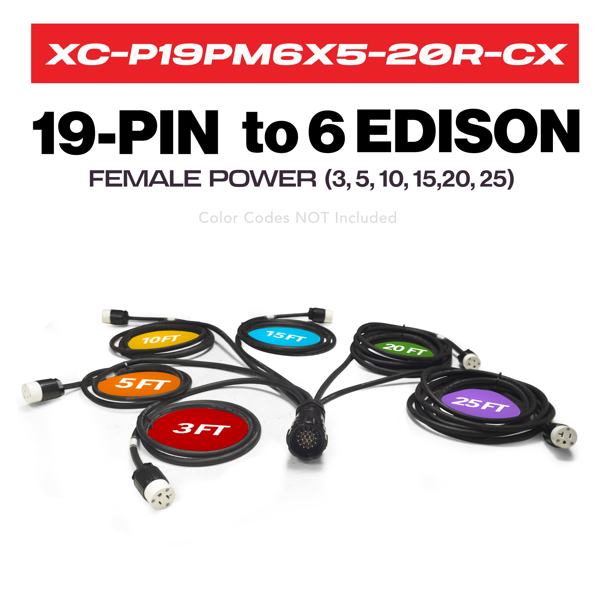 ProX XC-P19PM6X5-20R-CXMAX 19PIN Break-Out Kupo WPS-5219LM to 6x Edison 5-20R 3, 5, 10, 15, 20, 25 ft SJOOW - 12AWG