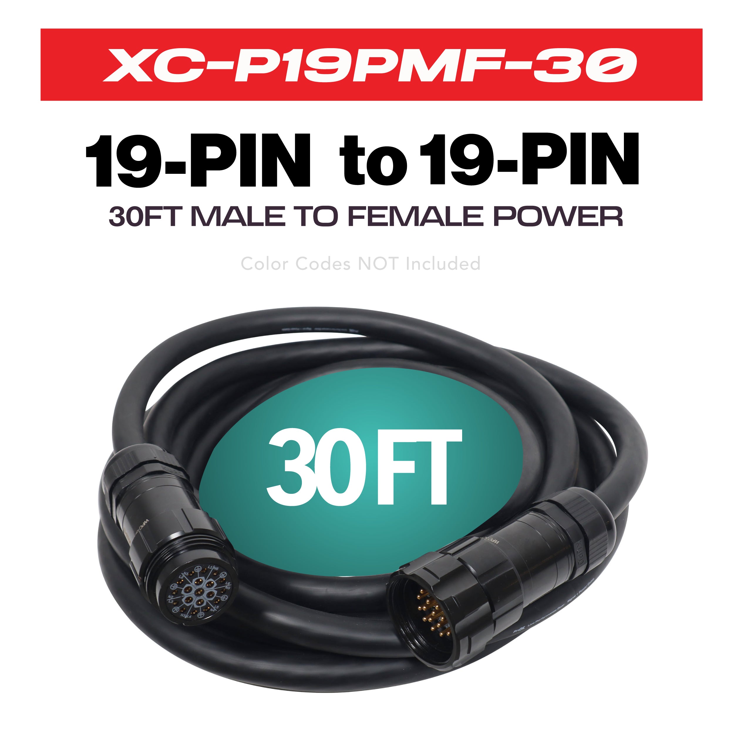 ProX Power Distribution 30Ft 19 Pin Male to Female 12 AWG Extension Cable