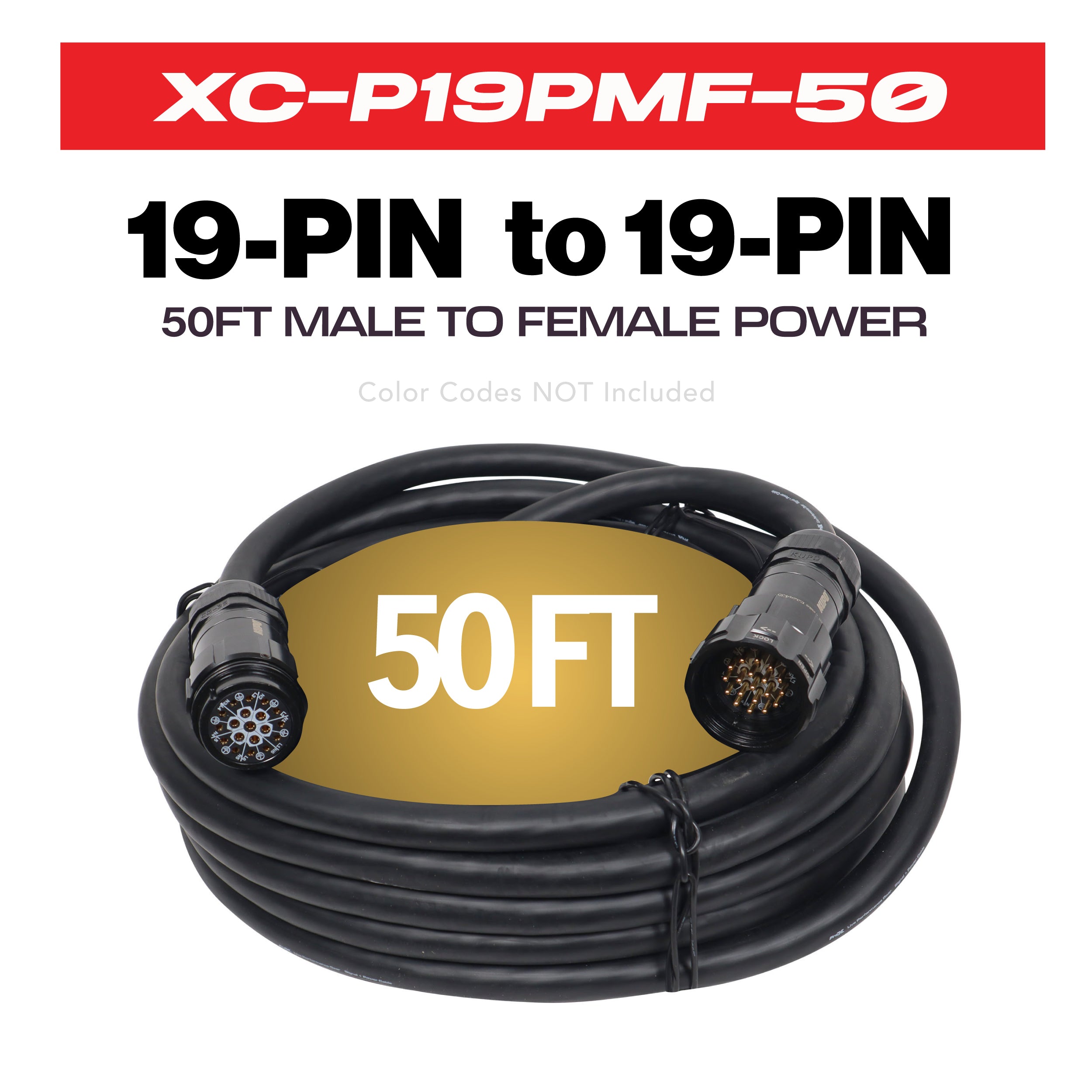 ProX Power Distribution 50Ft 19 Pin Male to Female 12 AWG Extension Cable