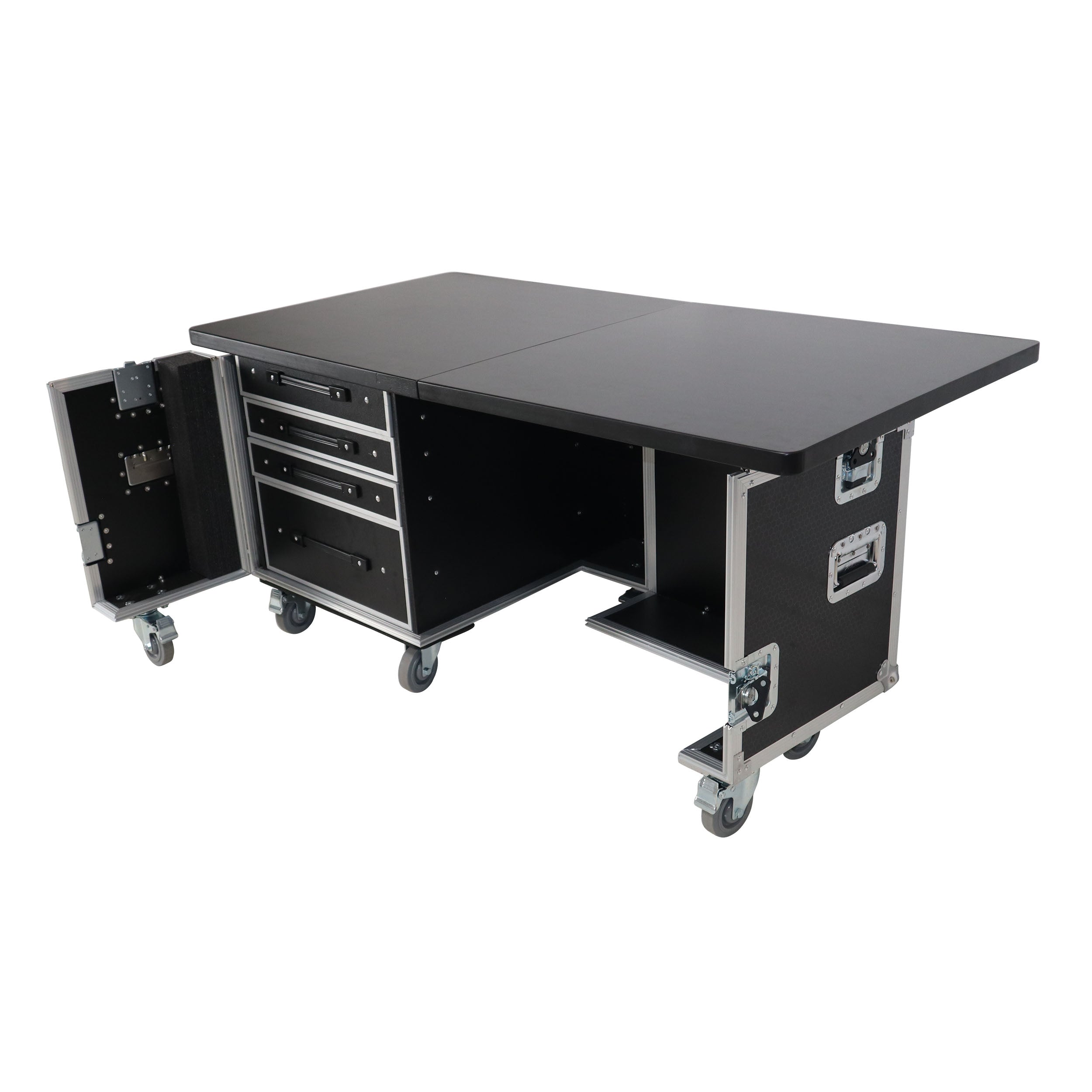 ProX Mobile Office Foldable Pro Desk Flight case Workstation 60x30" Table Top, Drawer and Wheels