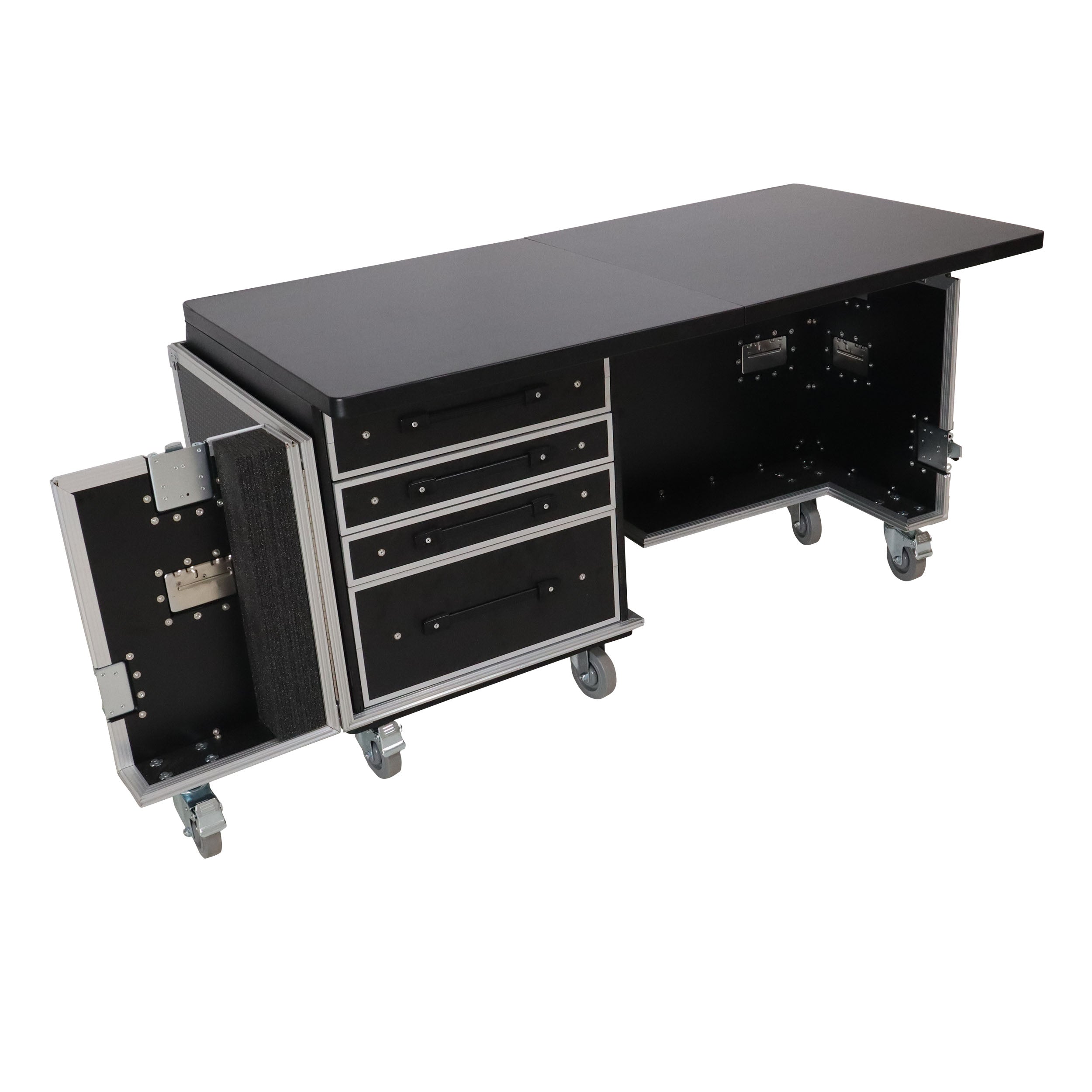 ProX Mobile Office Foldable Pro Desk Flight case Workstation 60x30" Table Top, Drawer and Wheels