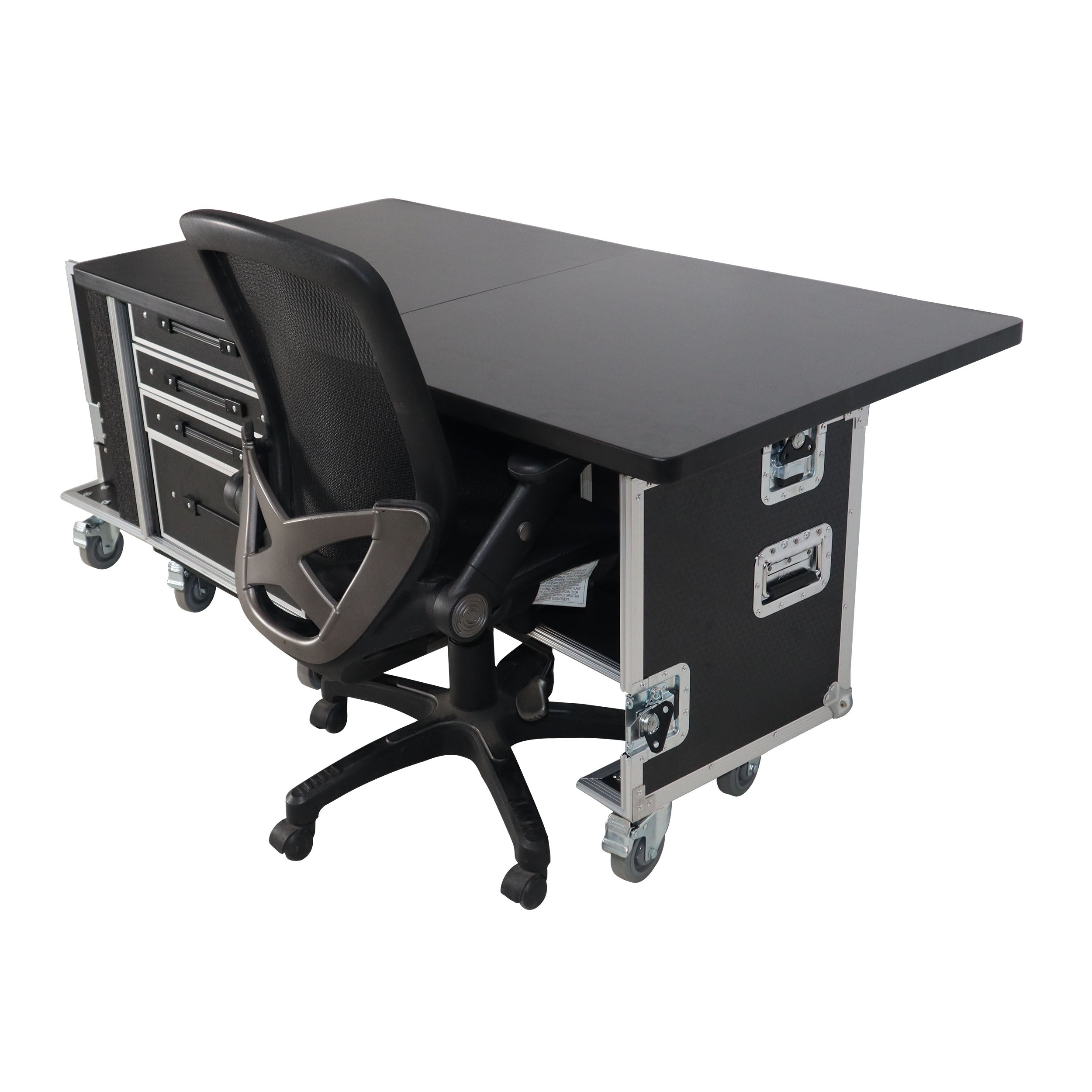 ProX Mobile Office Foldable Pro Desk Flight case Workstation 60x30" Table Top, Drawer and Wheels