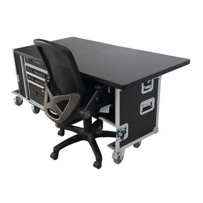 ProX Mobile Office Foldable Pro Desk Flight case Workstation 60x30" Table Top, Drawer and Wheels