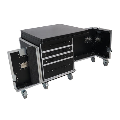 ProX Mobile Office Foldable Pro Desk Flight case Workstation 60x30" Table Top, Drawer and Wheels