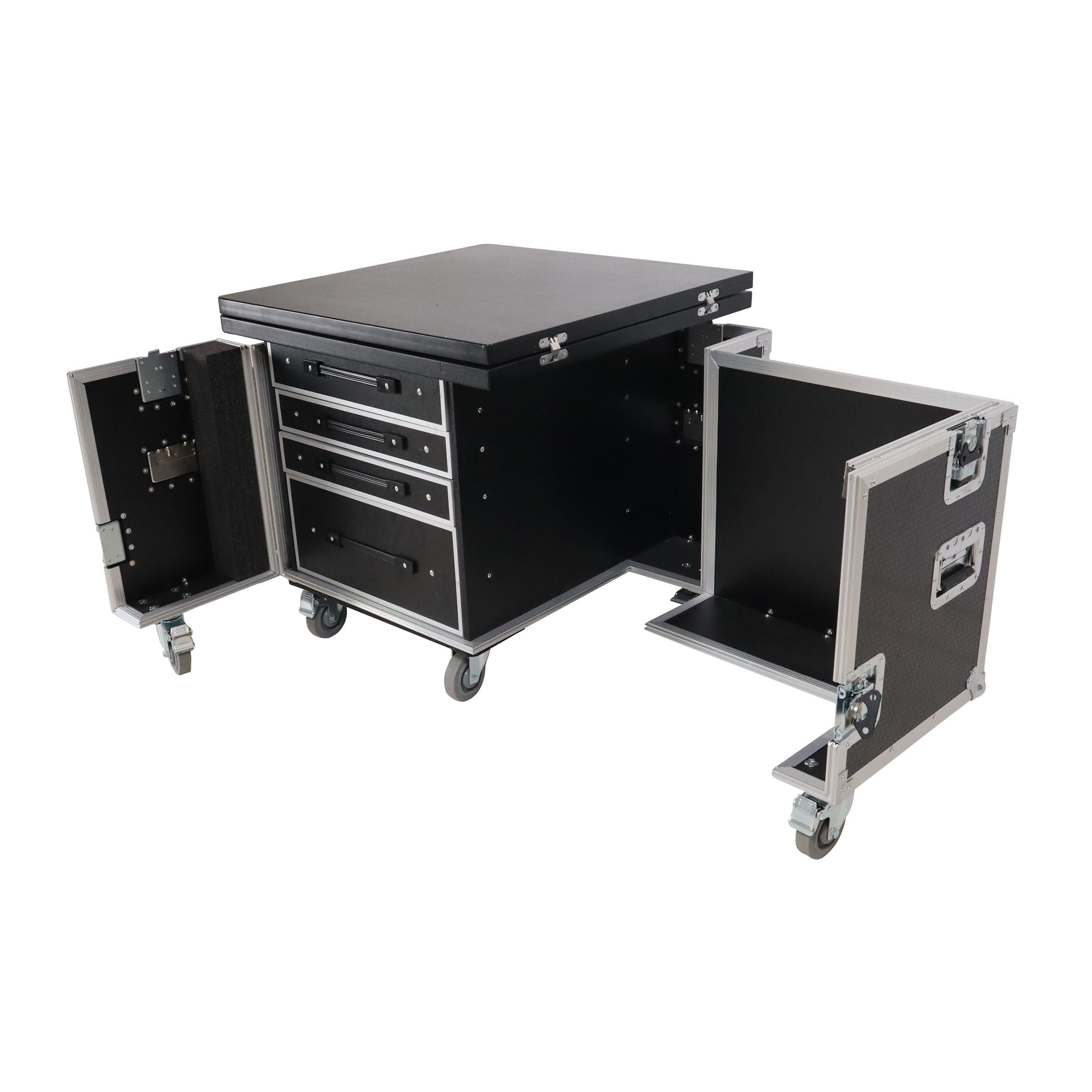 ProX Mobile Office Foldable Pro Desk Flight case Workstation 60x30" Table Top, Drawer and Wheels