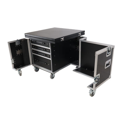 ProX Mobile Office Foldable Pro Desk Flight case Workstation 60x30" Table Top, Drawer and Wheels