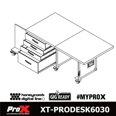 ProX Mobile Office Foldable Pro Desk Flight case Workstation 60x30" Table Top, Drawer and Wheels