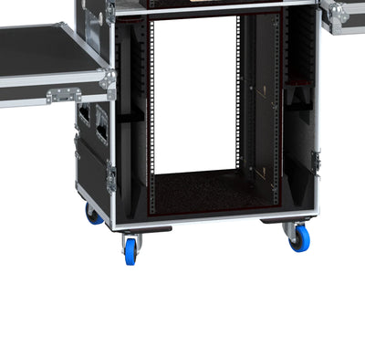 ProX Video Control Workstation Flight Case 16U + 5U Rack with Dual Side Tables & Triple Monitor Mount by Santosom