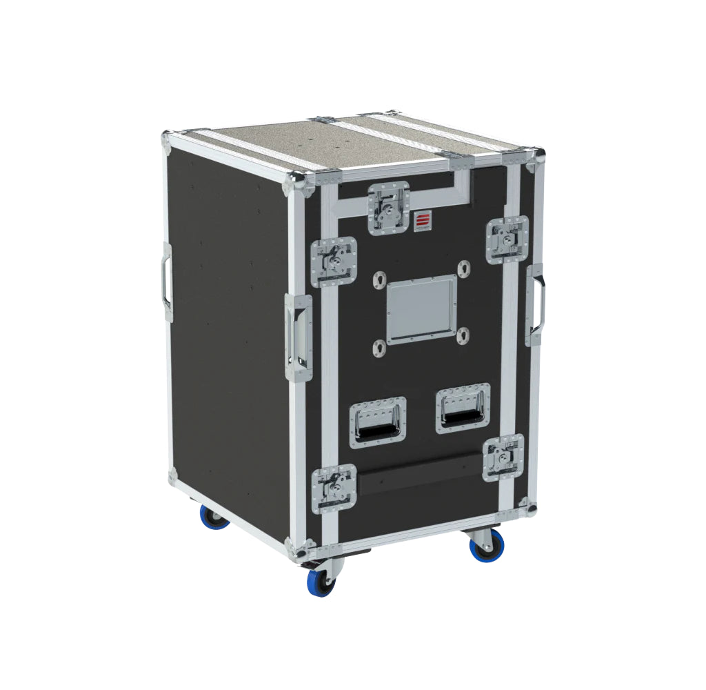 ProX Video Control Workstation Flight Case 16U + 5U Rack with Dual Side Tables & Triple Monitor Mount by Santosom