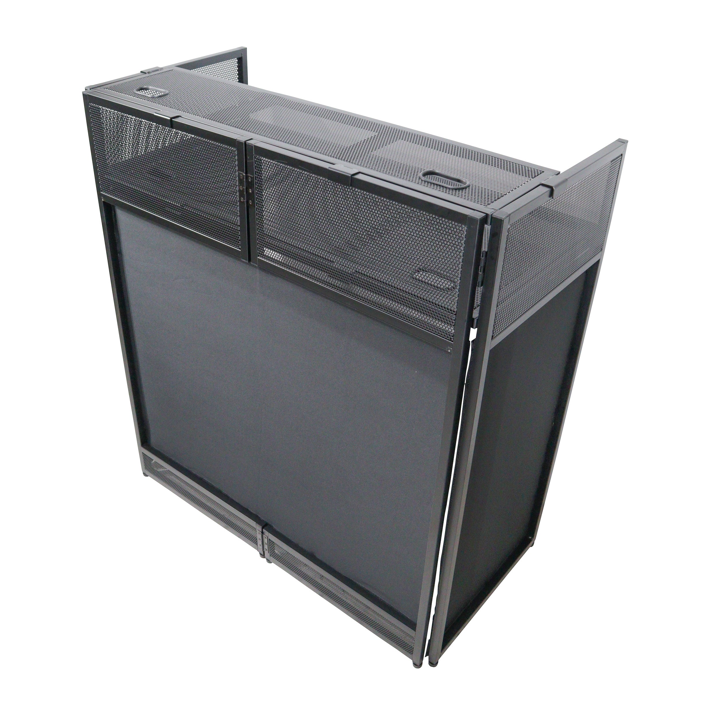 ProX XF-VISTABLMK2 - VISTA DJ Booth Facade Table Station with White and Black Scrim kit and Padded Travel Bag | Black Hardware