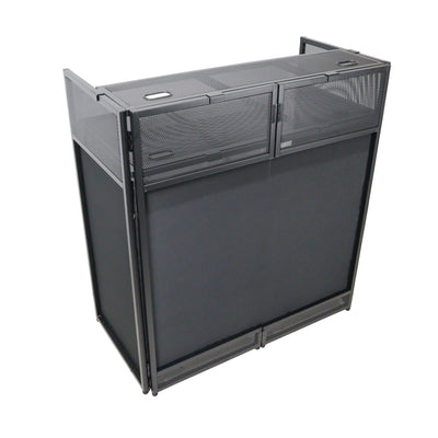 ProX XF-VISTABLMK2 - VISTA DJ Booth Facade Table Station with White and Black Scrim kit and Padded Travel Bag | Black Hardware