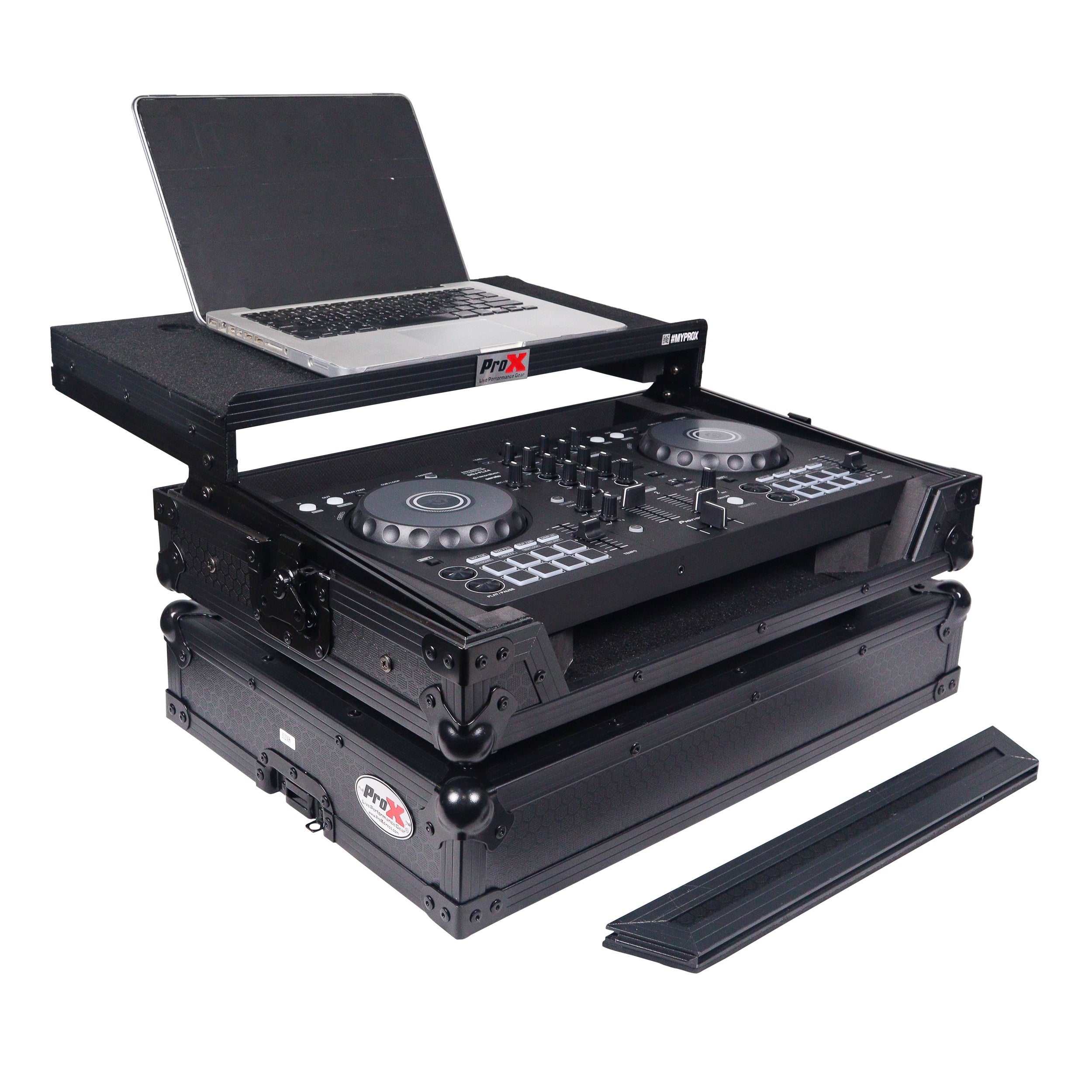 ProX X-DDJFLX4LTBL - ATA Flight Road Case For Pioneer DDJ-FLX4 DDJ-SB3 DDJ-400 DJ Controller with Laptop Shelf - Black