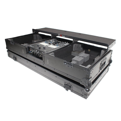 ProX XS-TMC1012WLTFBTLBL - Flight Coffin Case For 12" Rane 72 Mixer and 2 Turntables in Battle Mode W/ Laptop Shelf and Wheels Black on Black