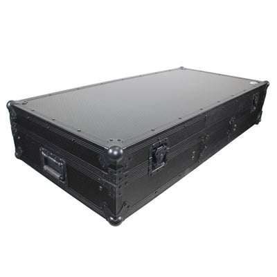 ProX XS-TMC1012WLTFBTLBL - Flight Coffin Case For 12" Rane 72 Mixer and 2 Turntables in Battle Mode W/ Laptop Shelf and Wheels Black on Black
