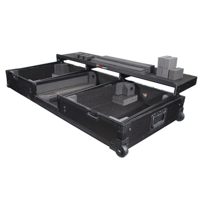ProX XS-TMC1012WLTFBTLBL - Flight Coffin Case For 12" Rane 72 Mixer and 2 Turntables in Battle Mode W/ Laptop Shelf and Wheels Black on Black