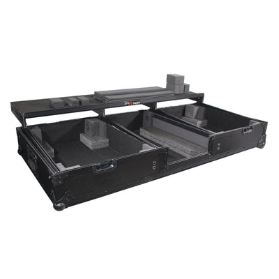 ProX XS-TMC1012WLTFBTLBL - Flight Coffin Case For 12" Rane 72 Mixer and 2 Turntables in Battle Mode W/ Laptop Shelf and Wheels Black on Black