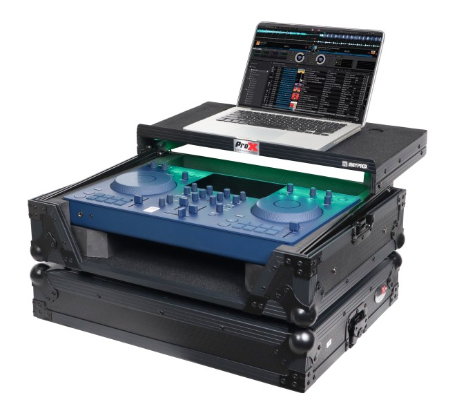 ProX XS-OMNISDUOLTBLLED - ATA Flight Case For Pioneer AlphaTheta OMNIS-DUO DJ Controller with Laptop Shelf and LED All Black