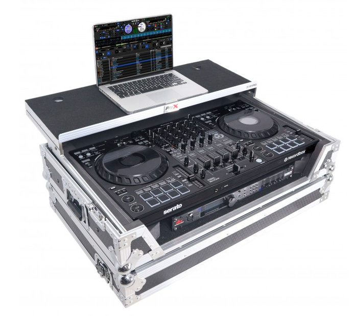 ProX XS-DDJFLX10WLT - Flight Style Road Case For Pioneer DDJ-FLX10 or DDJ-GRV6 DJ Controller with Laptop Shelf 1U Rack Space and Wheels