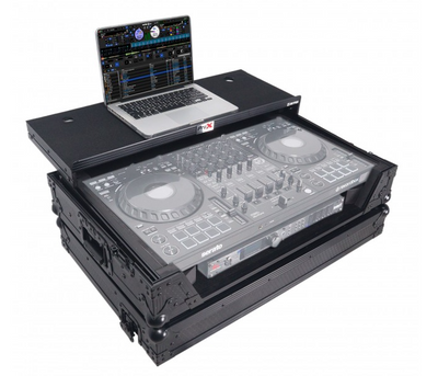 ProX XS-DDJFLX10WLTBLLED - ATA Flight Style Road Case For Pioneer DDJ-FLX10 or DDJ-GRV6 with Laptop Shelf 1U Rack Space Wheels and LED Black Finish