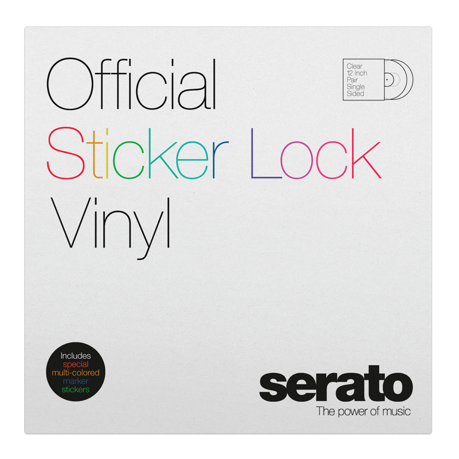 Serato 12" Sticker Lock - Single-sided Serato Control Vinyl 12" in Clear, with Special Marker Stickers in Multiple Colors (Pair)