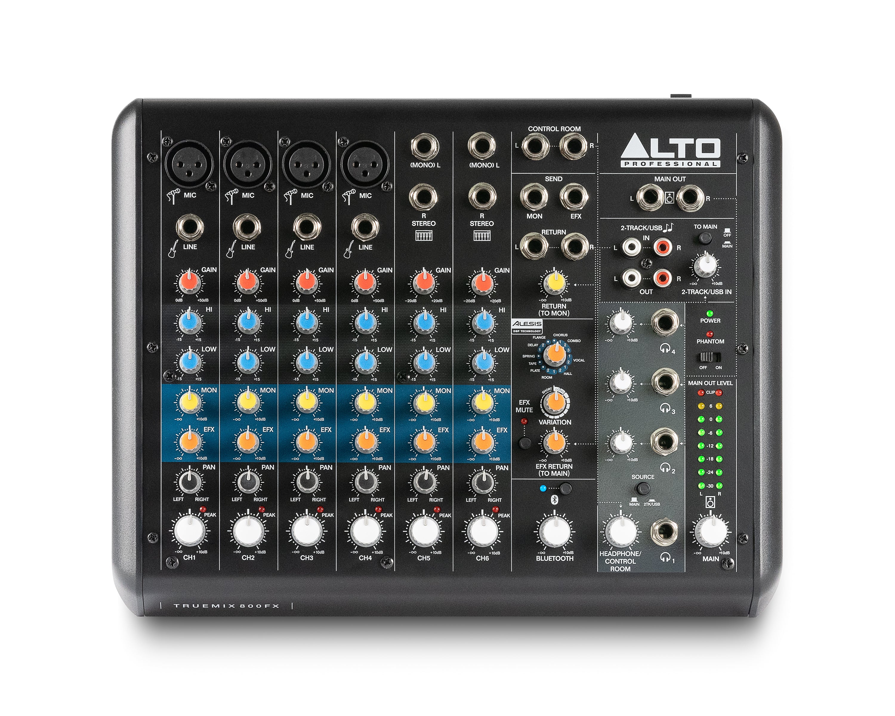 Alto TrueMix 800FX - 8-Channel Compact Mixer with USB, Bluetooth, and Alesis Multi-FX