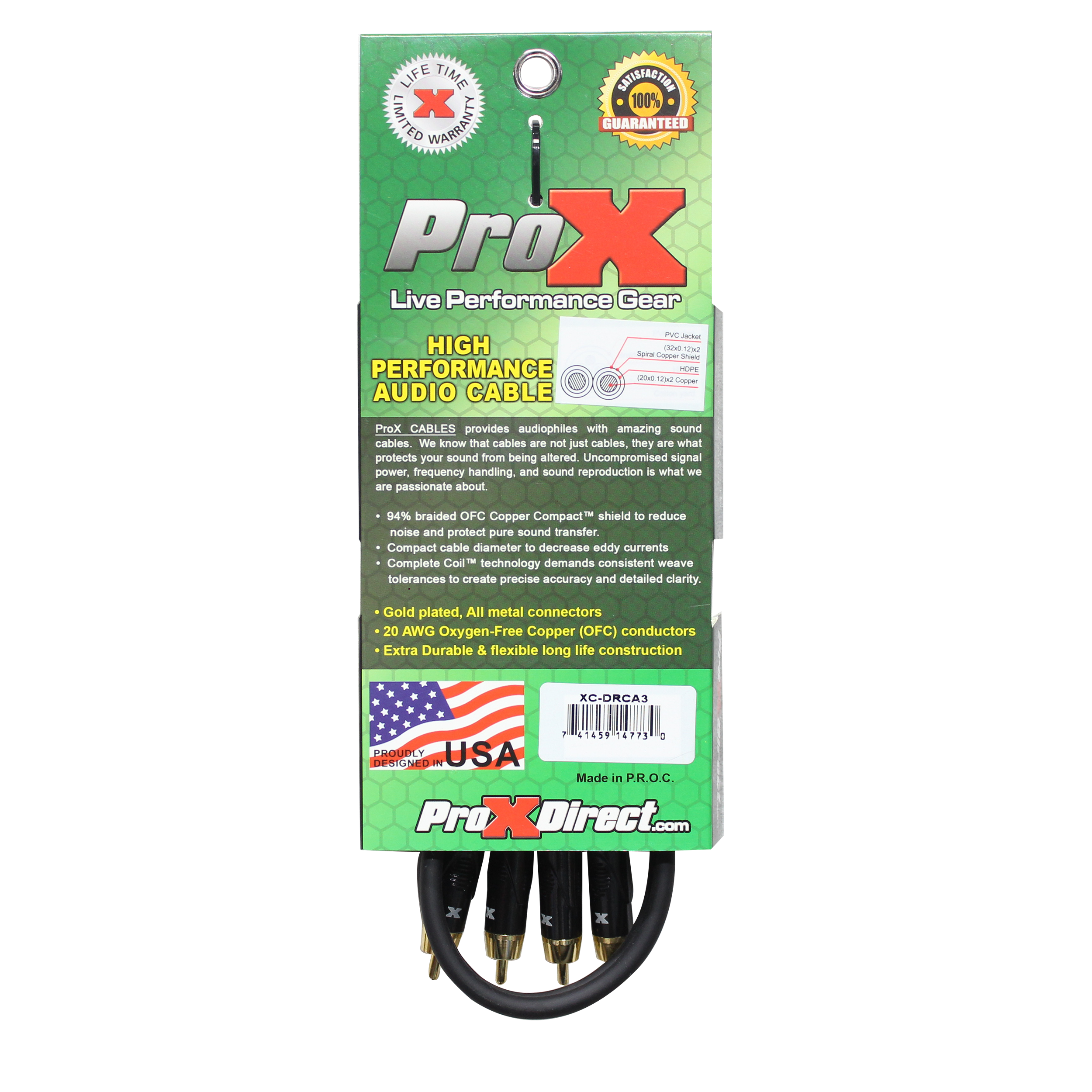 ProX XC-DRCA3 - 3' Ft. High Performance RCA Male to RCA Male Balanced Audio Cable
