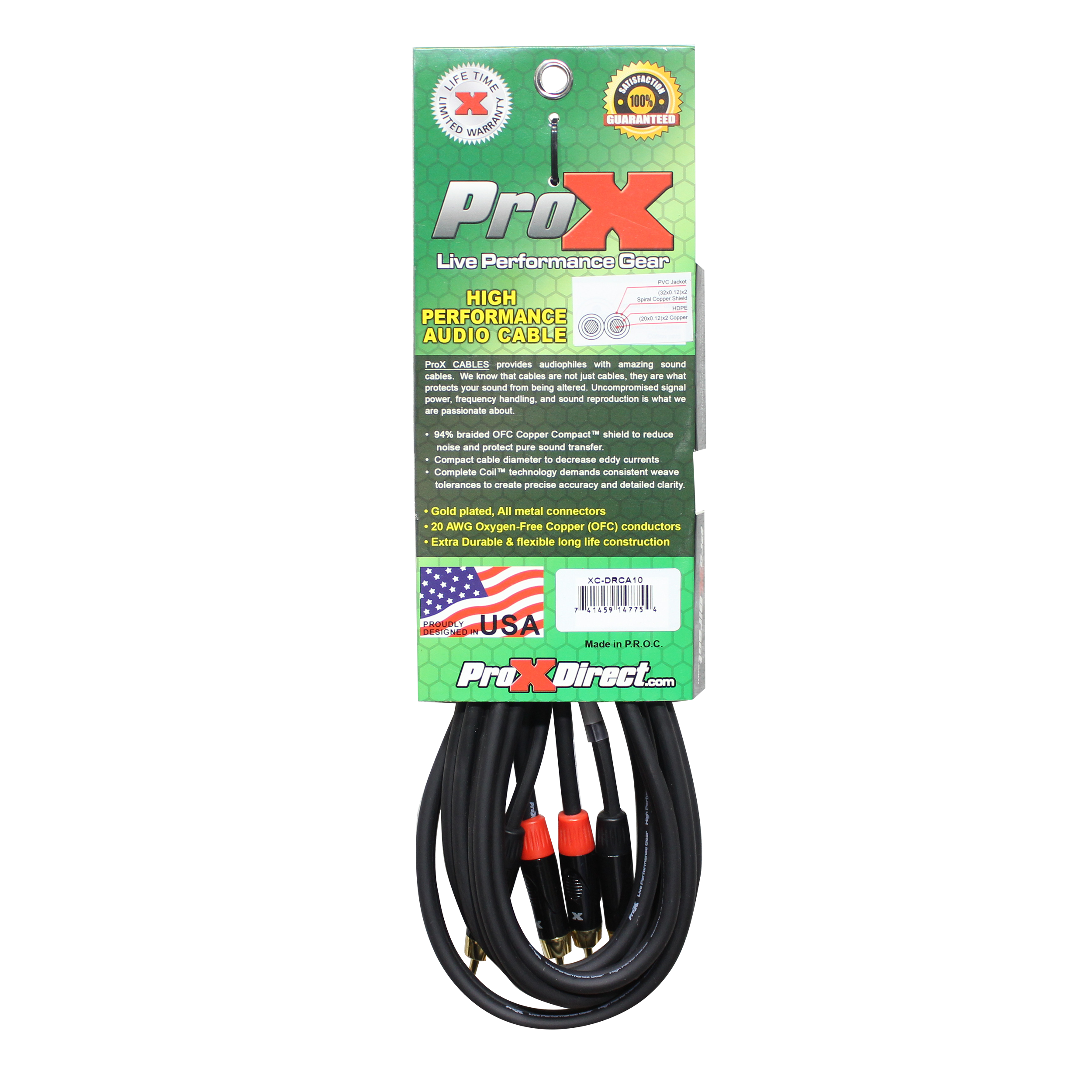 ProX XC-DRCA10 - 10' Ft. High Performance RCA Male to RCA Male Balanced Audio Cable