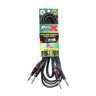 ProX XC-DTRS10 - 10 Ft. Balanced Dual 1/4" TRS-M to Dual 1/4" TRS-M High Performance Audio Cable