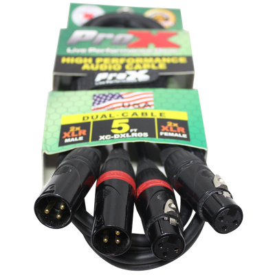 ProX XC-DXLR05 5' Ft. Balanced Dual XLR-M to Dual XLR-F High Performance Audio Cable