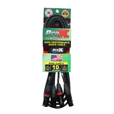 ProX XC-DXLR10 - 10' Ft. Balanced Dual XLR-M to Dual XLR-F High Performance Audio Cable
