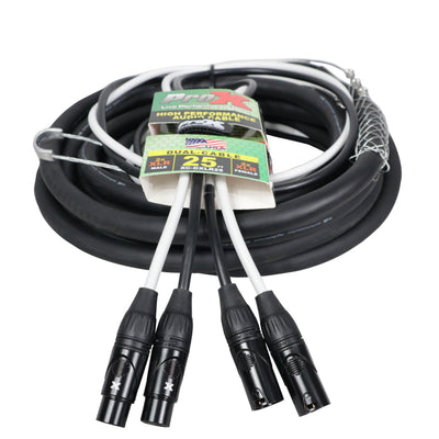 ProX XC-DXLR25 - 25' Ft High Performance Dual XLR-M to Dual XLR-F Audio Cable