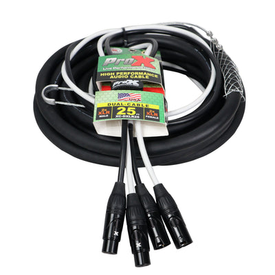 ProX XC-DXLR25 - 25' Ft High Performance Dual XLR-M to Dual XLR-F Audio Cable