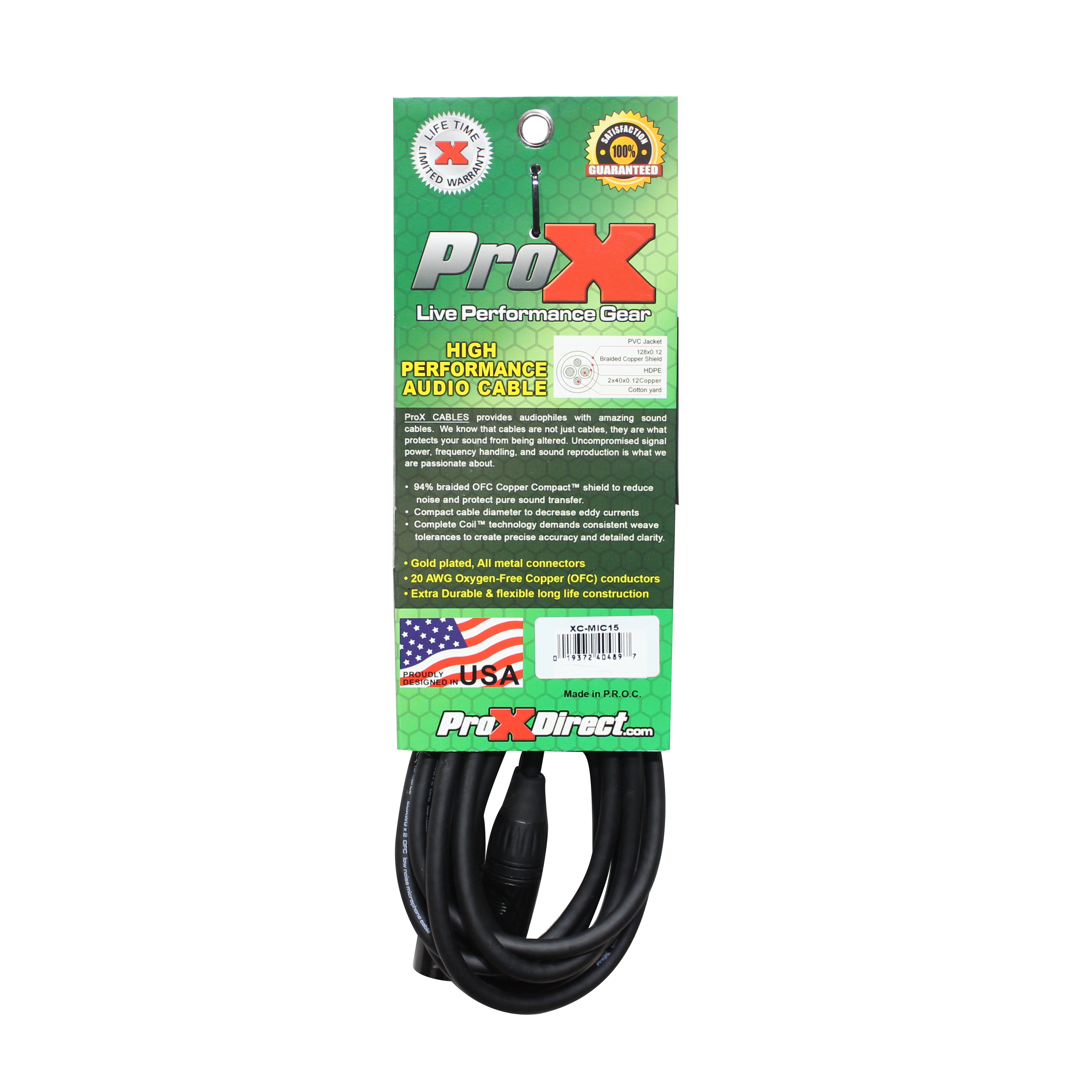 ProX XC-MIC15 - 15 Ft. Balanced XLR3-F to XLR3-M High Performance Microphone Cable